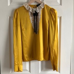 Kooples Marigold Satin Crochet Collar Blouse